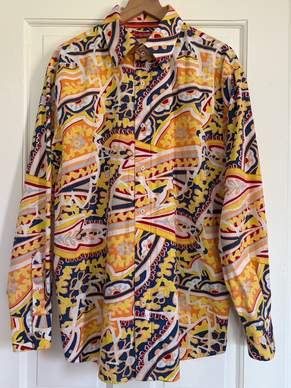 Enyce Clothing Co Long Sleeve Men's Yellow and Blue Print Button-Up Shirt L